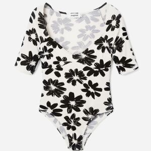 Desigual Black and White Floral Bodysuit